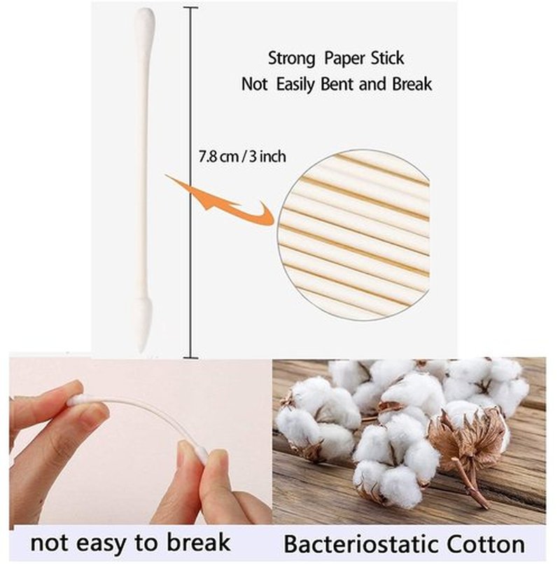800 Pieces Cotton Swabs, Round Pointed Tipped with Paper Stick, Quality Cotton Heads- Sturdy Handle - Multipurpose, 4 Packs, 200 Pieces 1 Pack