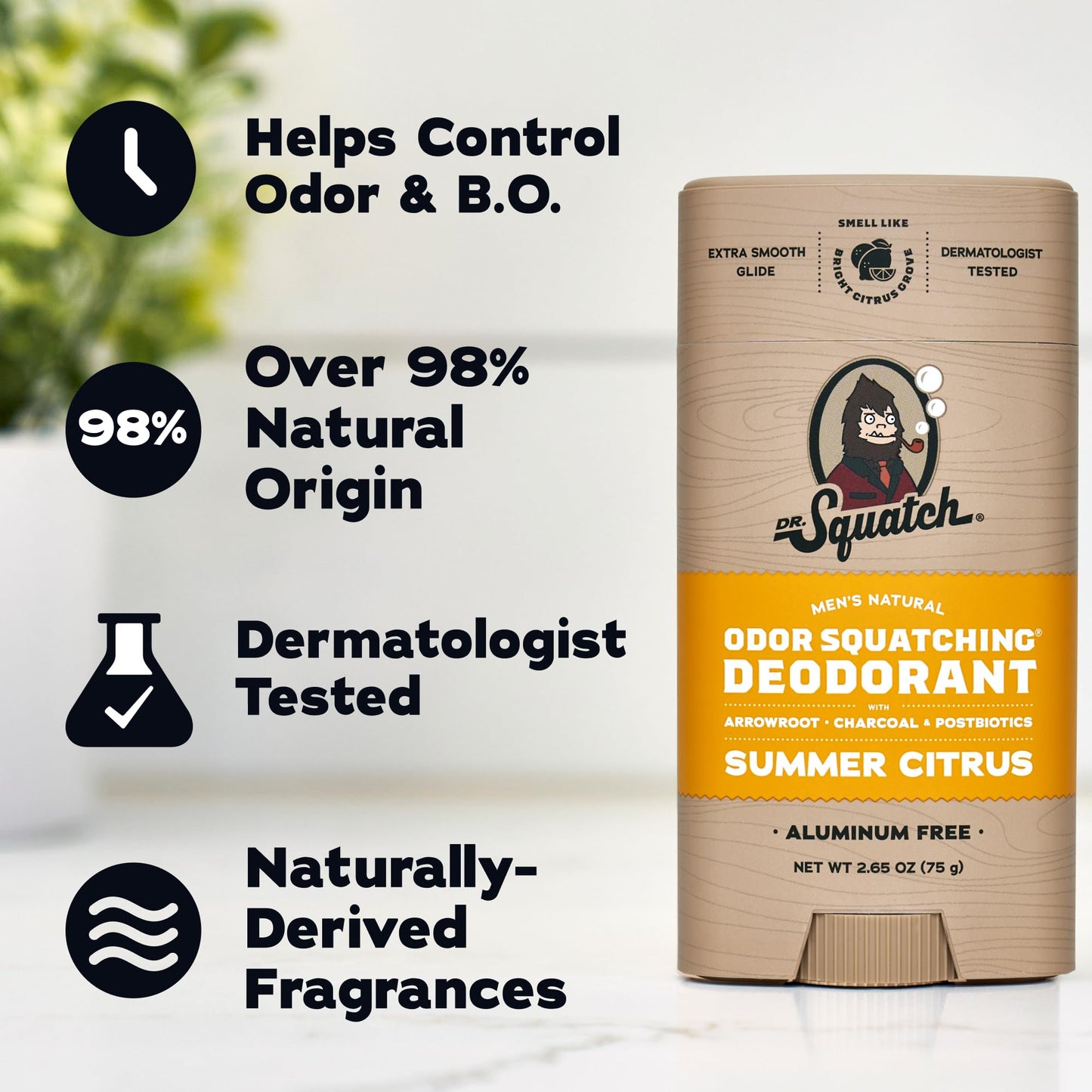 Dr. Squatch Natural Men’s Deodorant – Aluminum Free Natural Deodorant Men with Charcoal & Postbiotics for 72-Hour Odor Protection – Fresh Falls + Summer Citrus, 2.65oz Stick (2-Pack)
