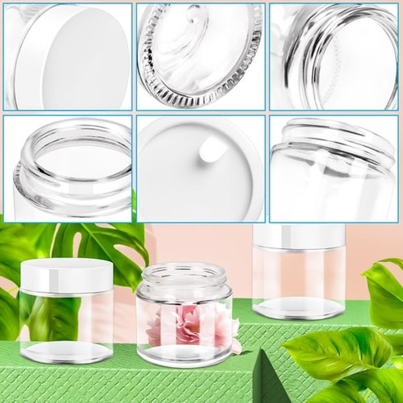 MotBach 4 Pack 2oz Glass Jars with Lids,Small Glass Jars with Lids and Inner Liners,60ml Empty Glass Jars Travel Toiletries Cosmetic Containers with Spatulas for Slime Sample Lip Balm Cream Lotion
