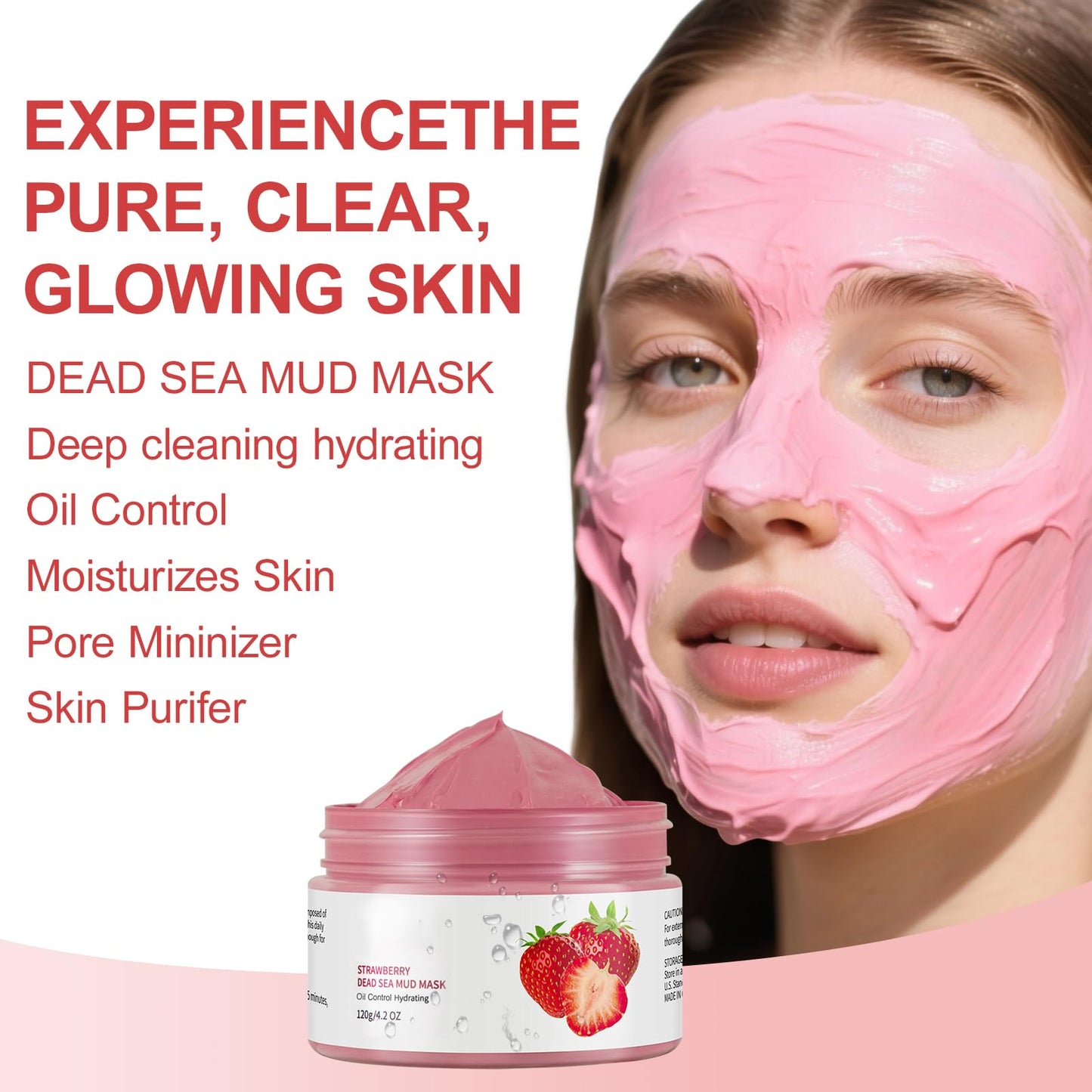 GUOYAOLIFU Clay Mud Face Mask for Women,Strawberry Dead Sea Mud Facial Mask Skincare,Deeping Cleansing,Oil Control,Hydrating Face Cleaning Clay Masks for All Skin Types (4.2OZ)