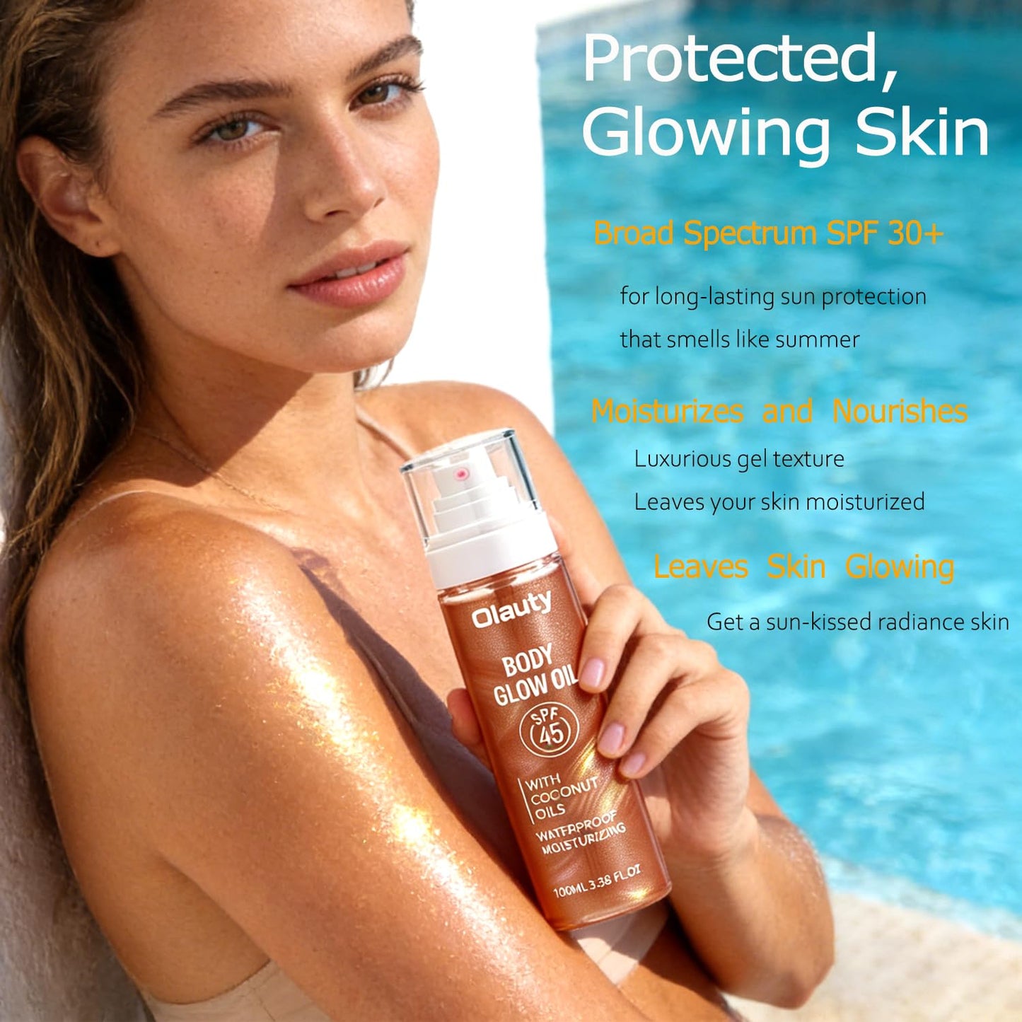 SPF Body Oil SPF 45, Shimmer Body Oil with Coconut Oils