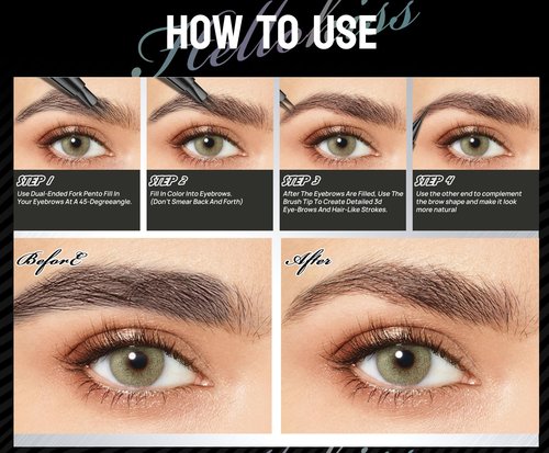 Magical Curved Brow Pen, Trailott Eyebrow Pen 2 Fork Tip, Trailott Microblading Eyebrow Pen, HelloKiss Precise Liquid Brow Double Headed ink Pen Long-lasting Makeup Waterproof (4# Black Brown)