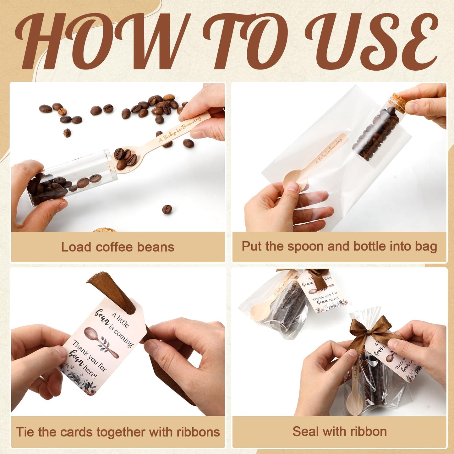 Gandeer 30 Set Coffee Baby Shower Favors for Guest A Baby Is Brewing Wooden Spoon Mini Coffee Glass Jar Thank You Card Brown Ribbon and Bags for Gender Reveal Party Guest Souvenirs