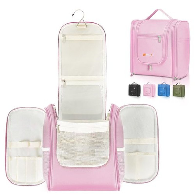 MULISOFT Travel Toiletry Bag for Women & Man, Extra Large Toiletry Bag, Portable Hanging Toiletries Bag, Water Resistant Dopp Kit for Toiletries, Cosmetics, Big Comparment Travel Makeup Bag, Pink
