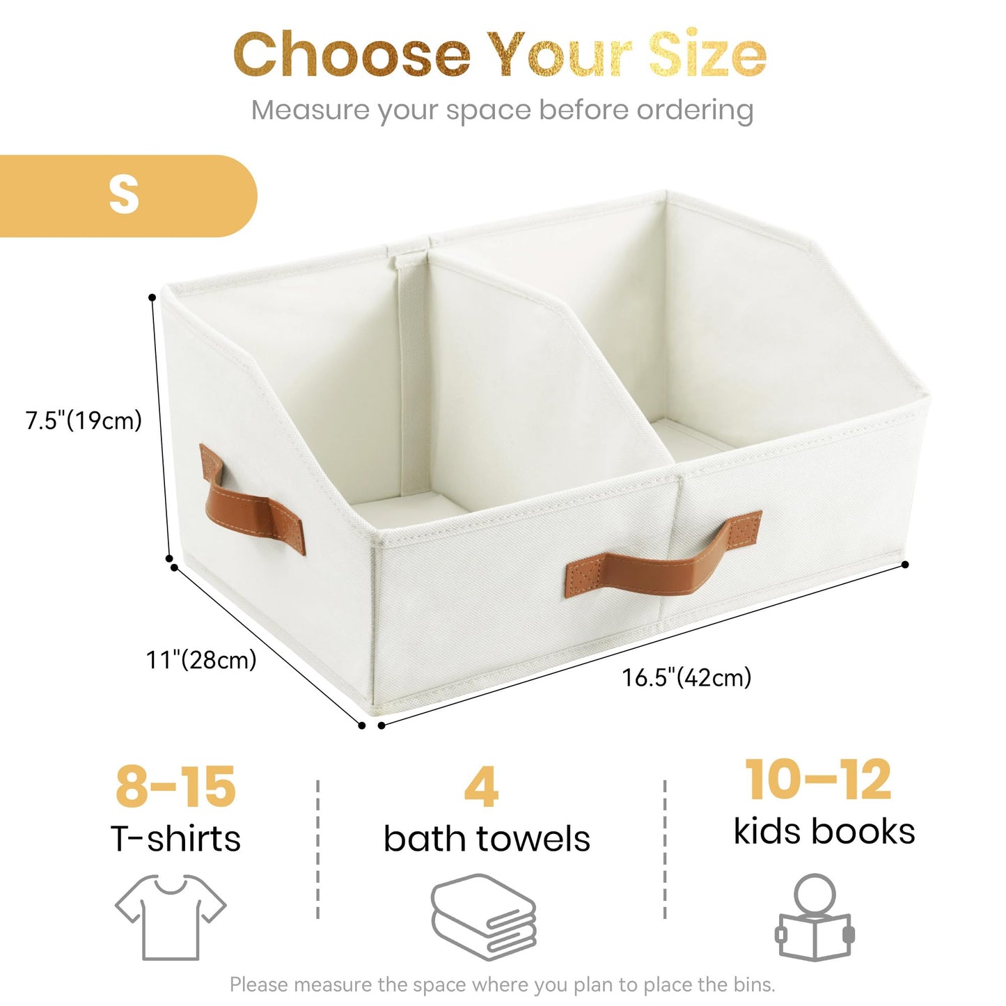 Closet Organizers And Storage - UPGRADED Trapezoid Storage Bin With Leather Handles & Adjustable Dividers, Fabric Collapsible Storage Bins For Clothes Storage & Shelf Organizer (3pcs, Small, Ivory)