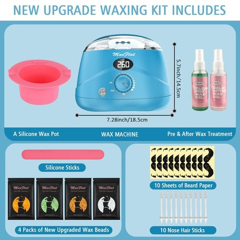 MaxFlat Waxing Kit for Women & Men, Digital Wax Pot Hard Wax Kit with Upgrade Brazilian Wax for Full Body Armpit Leg Bikini Waxing (Blue)