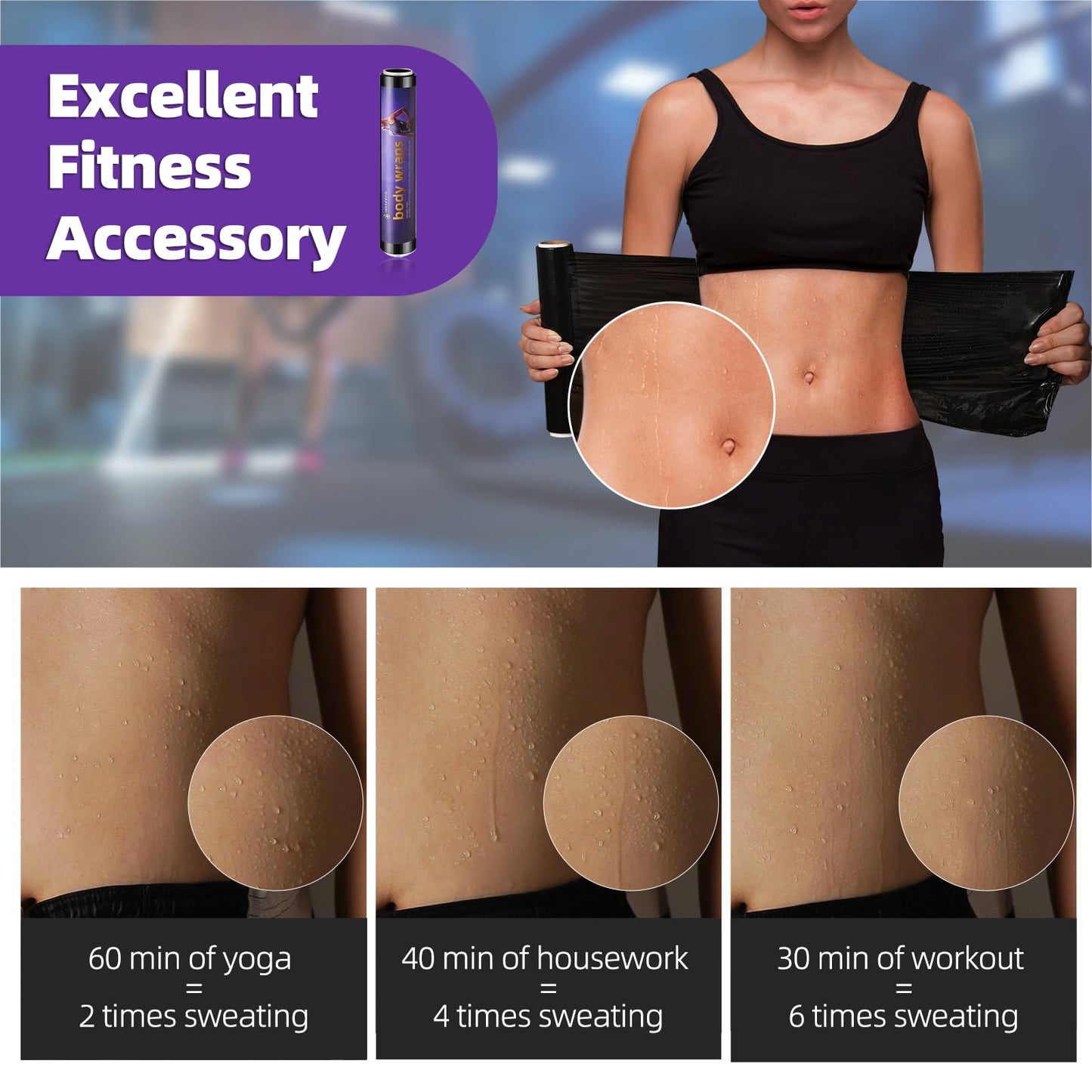 Hayunfiys 60 Meters Black Osmotic Plastic Body Wrap,Workout & Sweat Enhancer Stomach Film Body Applicator Power Wrap,DIY Sauna Wrap(1 Rolls)