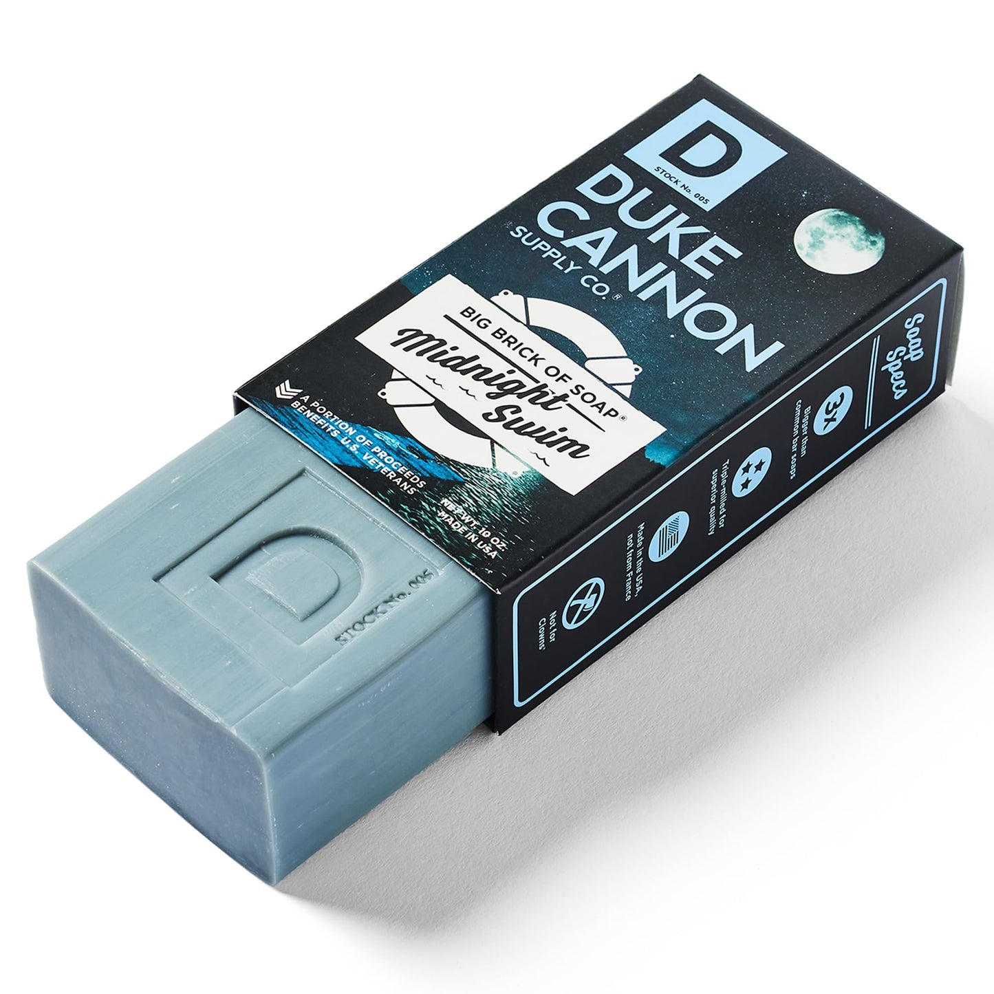 Duke Cannon Big Brick of Soap – Midnight Swim, Premium Men's Soap Bar, Fresh & Invigorating Scent, 10 oz – Long-Lasting, Natural Ingredients, Made in USA