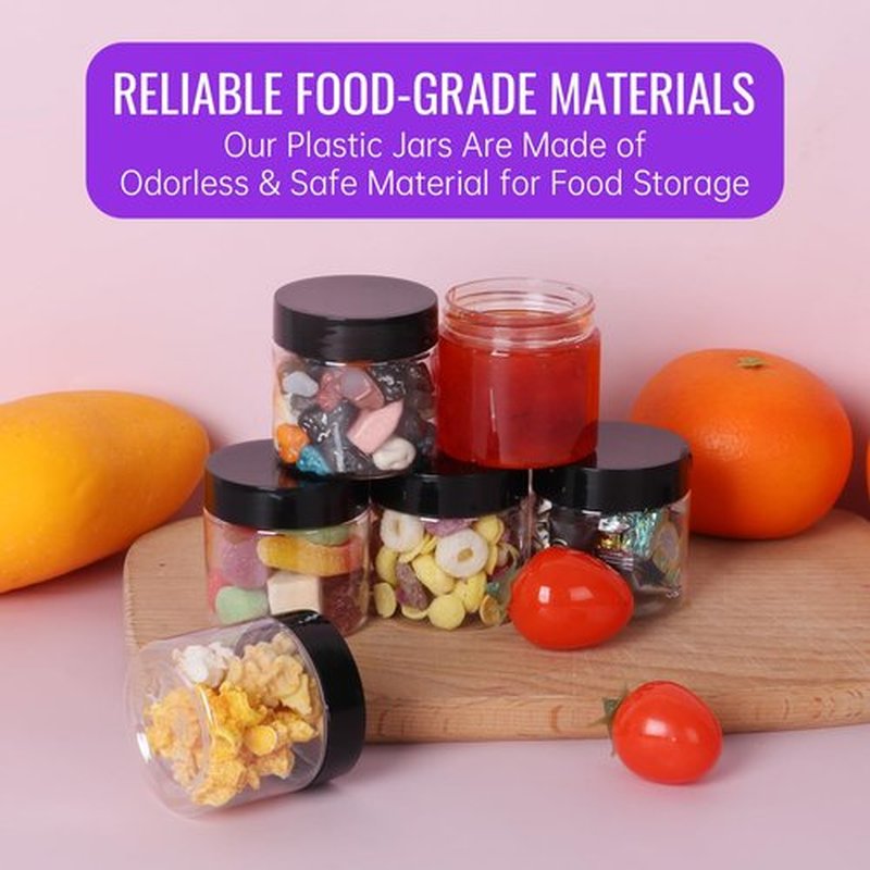 Jaisie.W 2 oz Plastic Jars with Lids 48Pack,Empty Small Plastic Jars with Lids for Storage, Round Clear Plastic Jars with Lids for Cream,Lotion,Powder,Ointment(2fl.oz,set of 48)