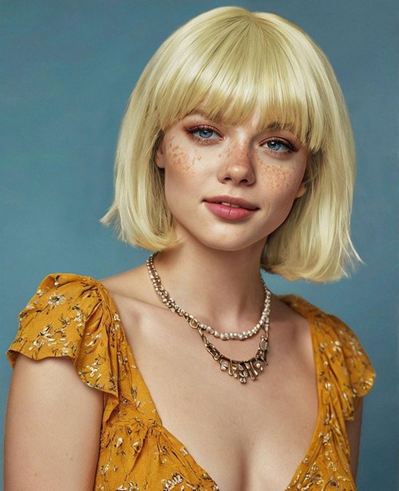 MaxlaceWig Blonde Wig with Bangs for Women, 12 Inch Straight Short Blonde Bob Wig, Synthetic Colorful Bob Wigs, Natural Looking Heat Resistant Fiber Bob Wig for Girls Daily Party Use,Cosplay Wig