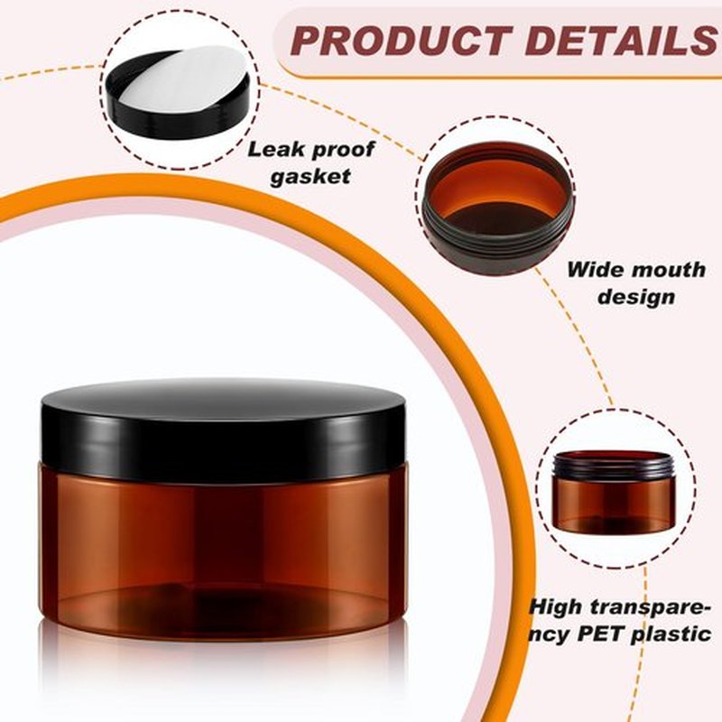 Dandat 24 Pcs Plastic Jars with Lid and Label PET Cosmetic Containers Leak Proof Empty Cosmetic Jars Refillable Storage Travel Jars for Lotion Cream Gel Powder Ointment(Amber,8 oz)