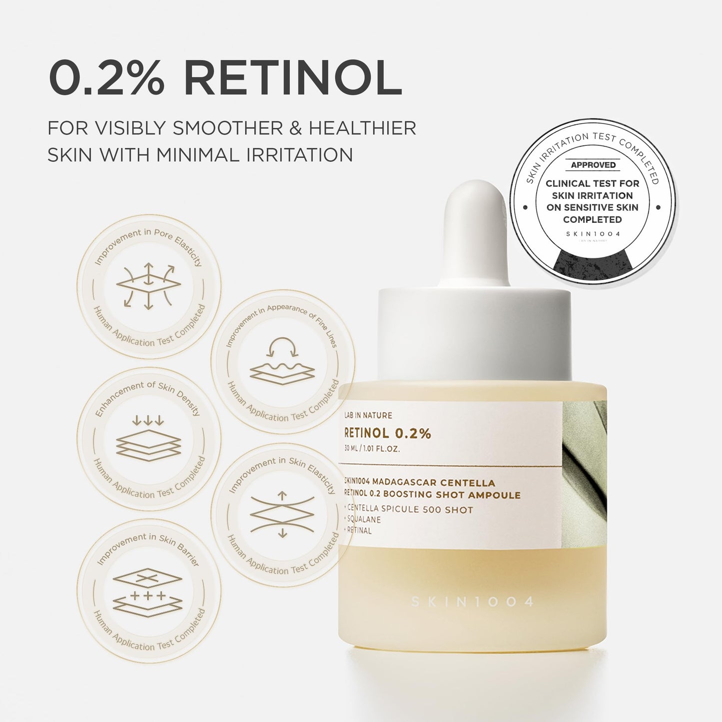 SKIN1004 Retinol 0.2% Boosting Shot Ampoule, Face Serum for Skin Elasticity, Facial Spicule Serum with Retinol & Retinal, Centella Ampoule for Fine Lines & Firmness, Korean Skin Care, 1.01fl.oz / 30ml