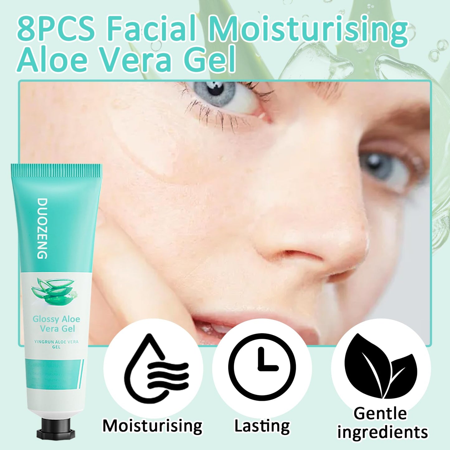 DuoZeng 8PCS Aloe Vera Gel for Face,Hydrating Refreshing Aloe Vera Gel for Sunburn Relief,Travel Size Non-sticky Aloe Vera Face Moisturizer,Fast Absorbing After Sun Lotion Aloe Gel Moisturizer