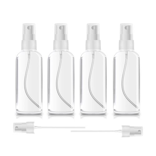ZEROFIRE 4 Pack Spray Bottles 1oz Clear Plastic Empty Refillable Mini Spritzer for Travel, Cleaning, Gardening, Skin Care Atomizer for Essential Oils, Perfume