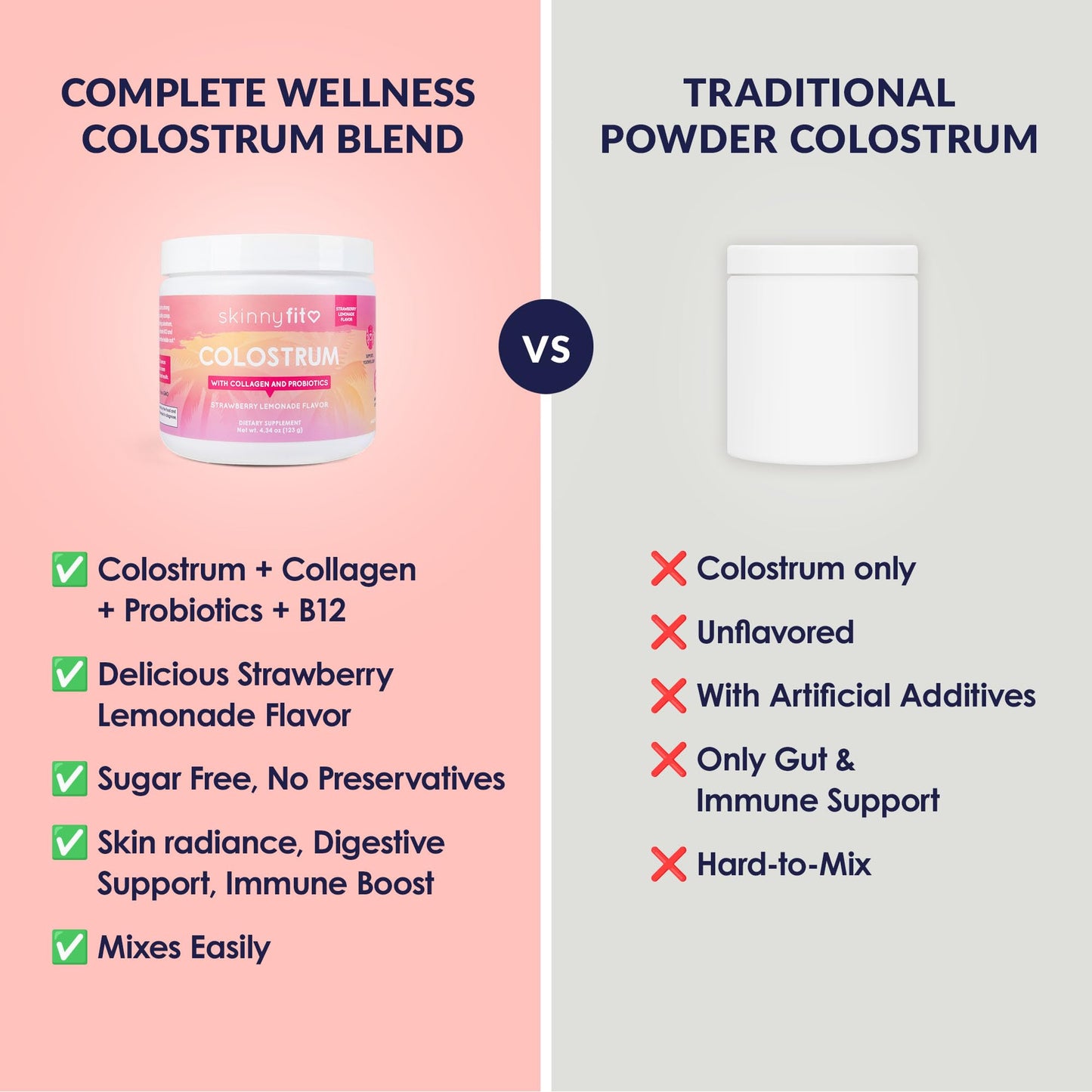 SkinnyFit - Colostrum Powder (Strawberry Lemonade) - Collagen Peptides, Probiotics, Vitamin B12 - Supports Immunity, Skin & Gut Health - Non GMO, Gluten Free, Sugar Free - Beauty, Skin Care, Self Care