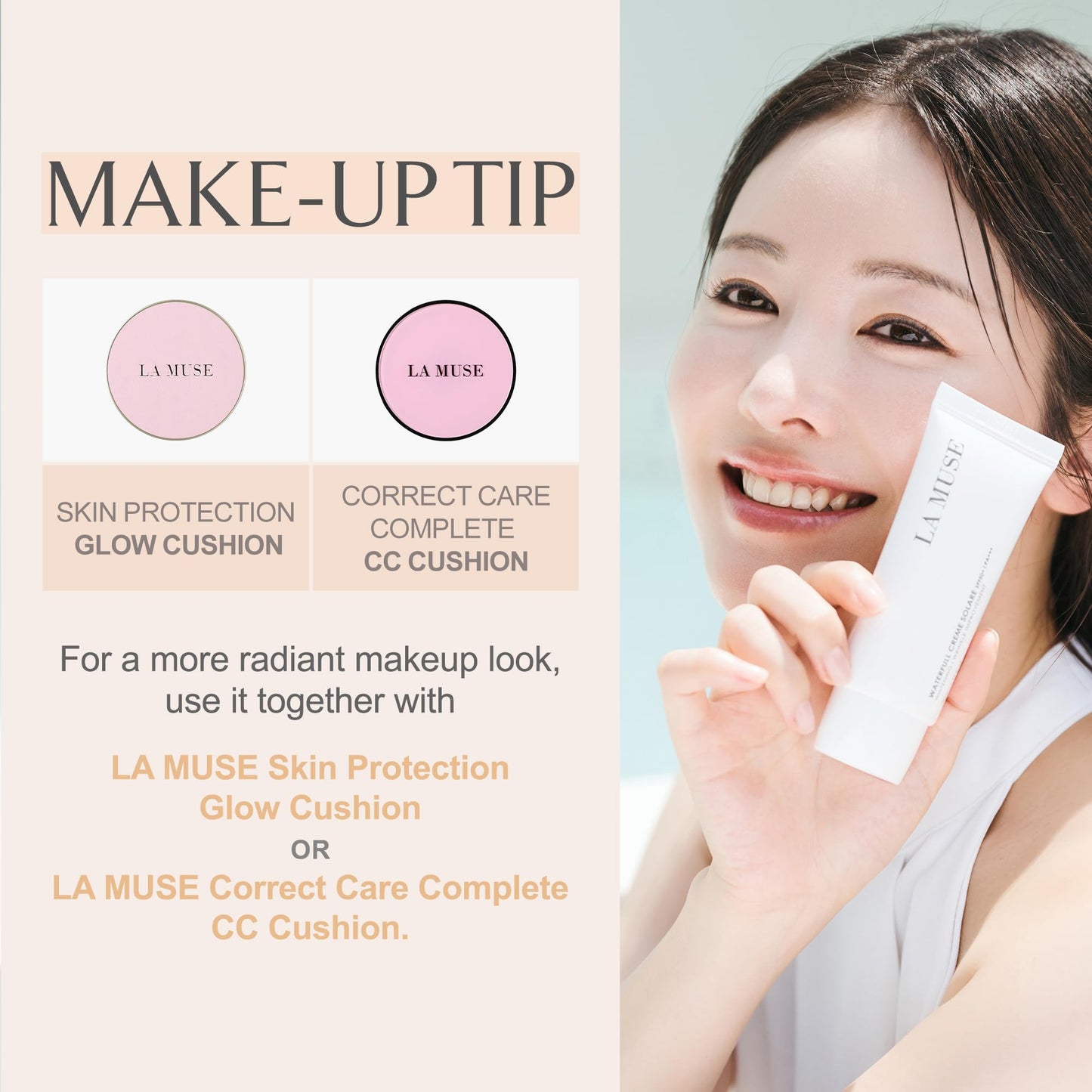 LA MUSE Waterfull Crème Solare 1.69 fl oz - Natural Tone-Up & Hydrating Glow | Non-Greasy Formula for All Skin Tones | Moisturizes, and Protects Skin with a Dewy, Radiant Finish for a Fresh Look