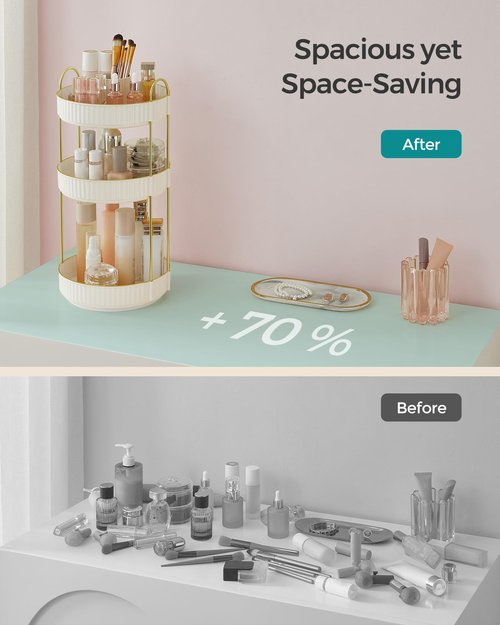 SONGMICS Makeup Organizer, 3-Tier Round Rotating Skincare Organizer Countertop, Customizable, Toiletries Vanity Organizer, Lazy Susan, Cloud White UJKA011W01