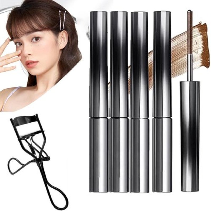 Chromamascara Mascara - Chromamascara, Chromamascara Waterproof, Chromamascara Beautiful, Washable Metal Rod Mascara, 3D Curling Eyelash Iron Extensions Mascara, Waterproof, Long Lasting (Brown*4, 1)