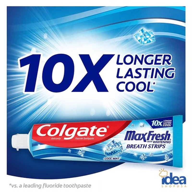 Max Fresh Toothpaste with Mini Breath Strips, Cool Mint - 5 Large Tubes of 7.3 oz (Total 36.5 oz) Fights Cavities, Whitens Teeth, Long-Lasting Freshness Bonus Idea Shop USA Toothpaste Squeezer
