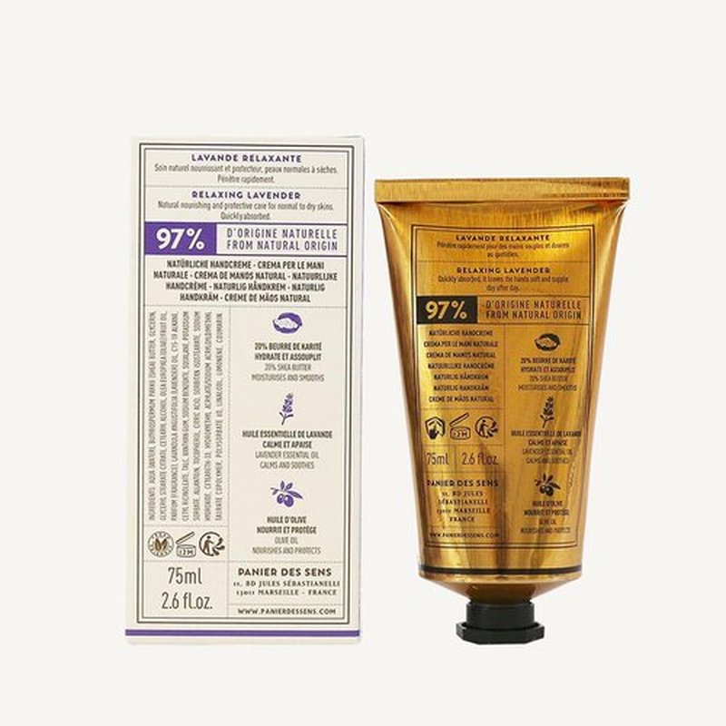 Panier des Sens - Hand Cream for Dry Cracked Hands - Lavender Hand Lotion with Shea Butter & Olive Oil - Vitamin E Skin Moisturizer with 97% Natural Ingredients - Made in France, 2.5 fl oz
