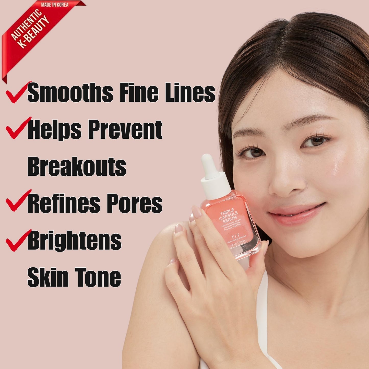 ELT Triple Capsule Face Serum - Korean Hydrating & Moisturizing Serum with Rose PDRN, Ceramide, Vitamin C, Taurine - K-Beauty Skincare (30ml/1.01 fl.oz) Eltcosmetics