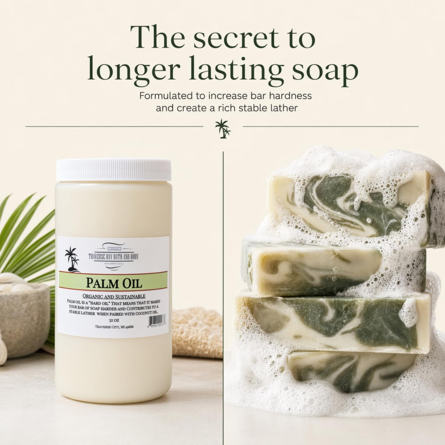 Traverse Bay Bath and Body Palm oil, Soap Making Supplies. Organic, Sustainable, Kosher, 112 oz Gallon Pail with Resealable Gasket Lid