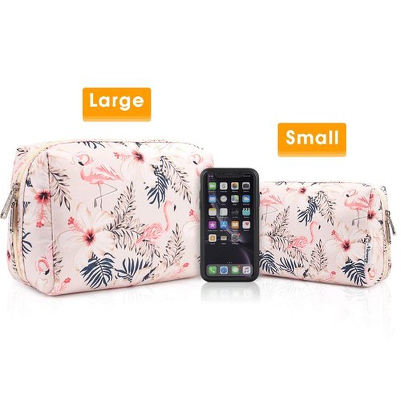 Large Makeup Bag Zipper Pouch Travel Cosmetic Organizer for Women (Large, Beige Bird)