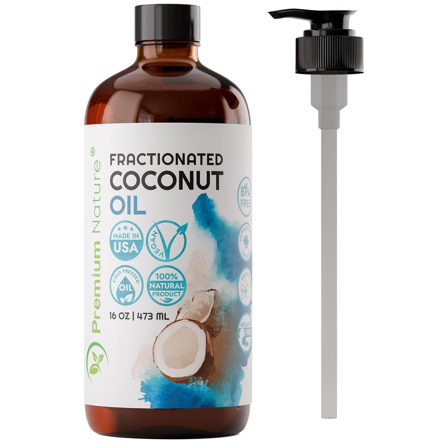 Premium Nature Fractionated Coconut Oil for Skin Moisturizer with Pump Massage Oils Best Carrier for Essential Oils Mixing Body OUL for Dry Skin Moisturizer Natural Oi for Face Hair Body 16 oz