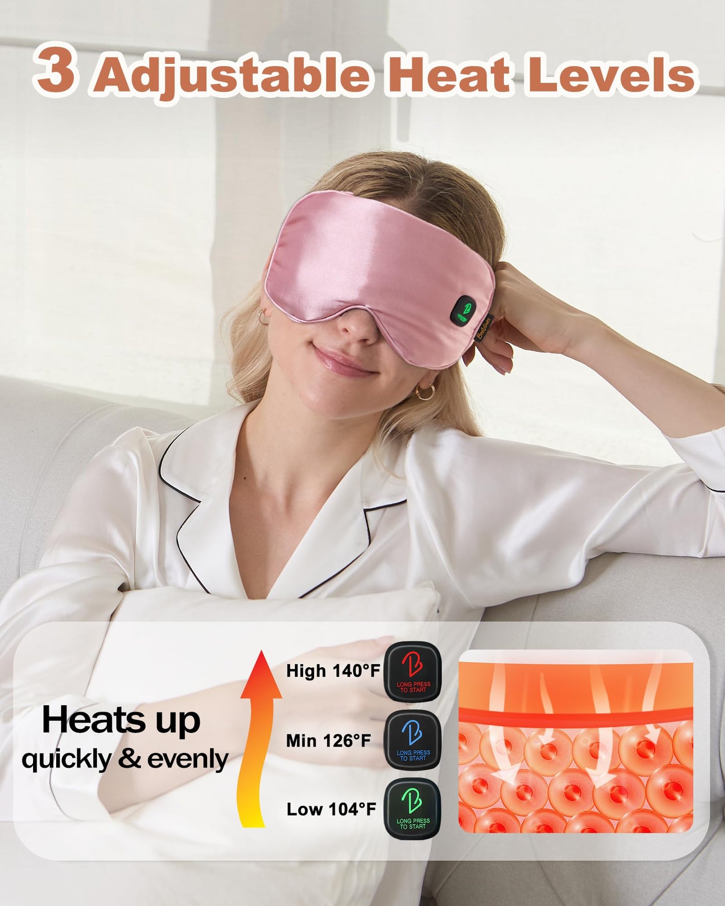 BeeVines Cordless Heated Eye Mask for Dry Eyes, Washable Heat Eye Masks for Blepharitis, Warm Eye Compress for Men & Women, 1500mAh Rechargeable Eye Warmer with Travel Pouch(Pink)