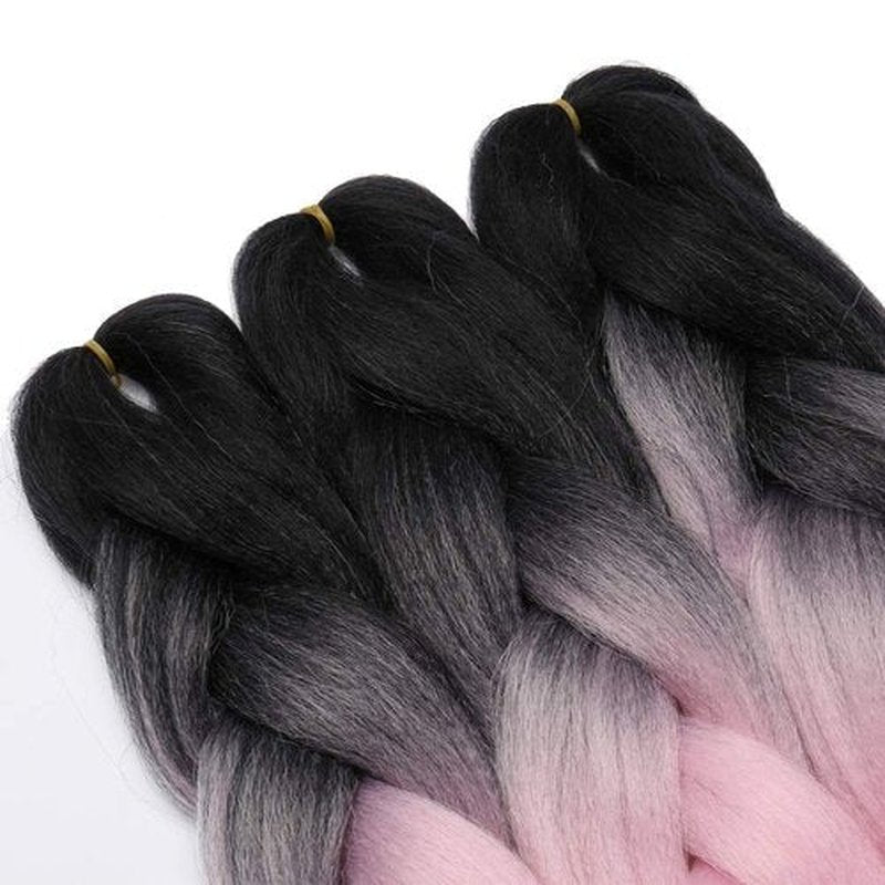 Hairro 24 Inch Jumbo Braids Hair Extensions Ombre Synthetic Hair African Rainbow Box Braiding Hairpieces High Temperature Fiber for Senegal Twist 100g/pack 2 Tones Black/Light Pink
