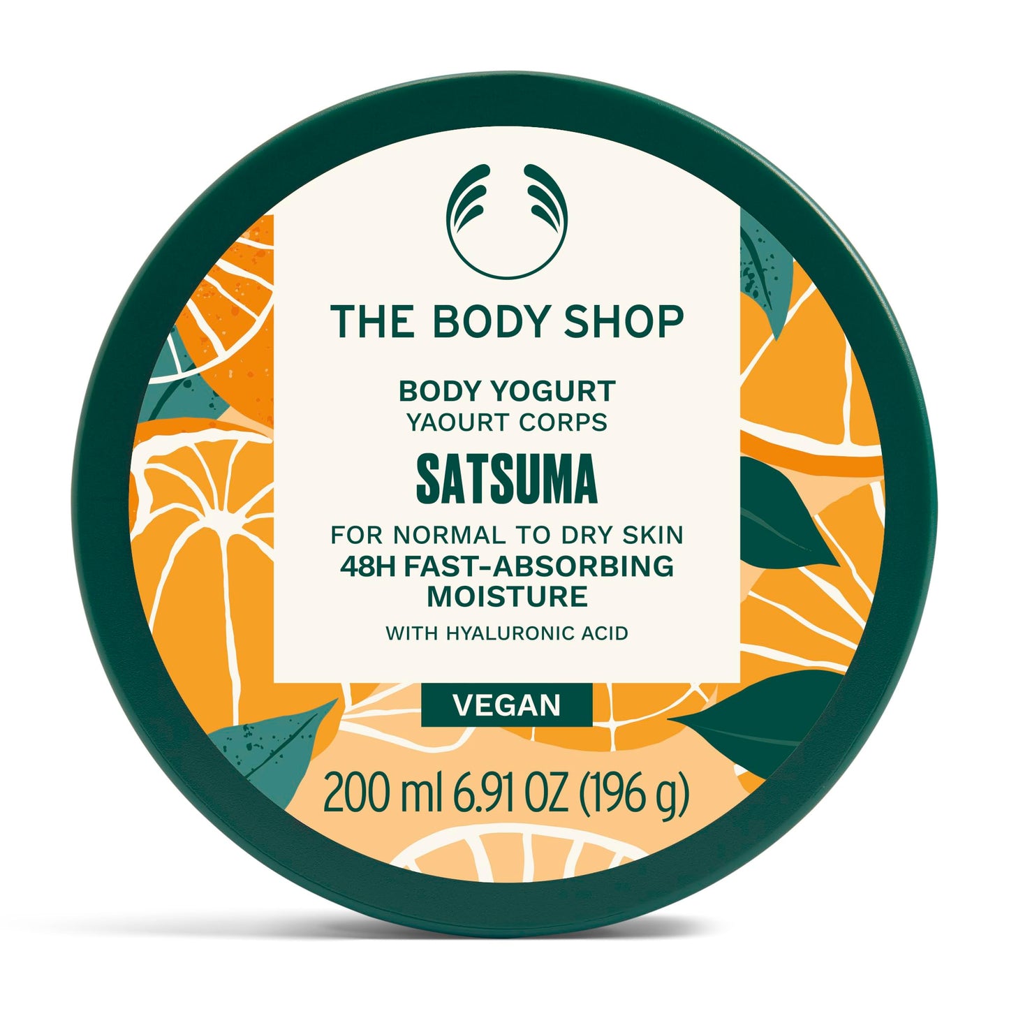 The Body Shop Body Yogurt | 48hr Moisture for Dry Sensitive Skin with Hyaluronic Acid | Fast Absorbing, Non-greasy, Vegan, 200 ml / 6.91 oz (Satsuma)