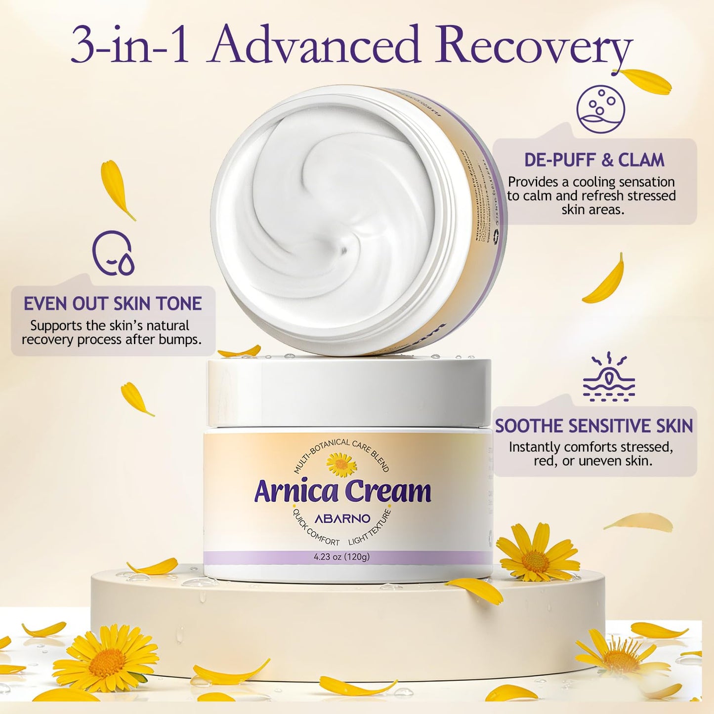abarno Arnica Montana Soothing Body Cream, High Potency Botanical Formula, Supports Skin Vitality & Comfort, Non-Greasy & Fast-Absorbing, 4.23 fl. oz (120g)