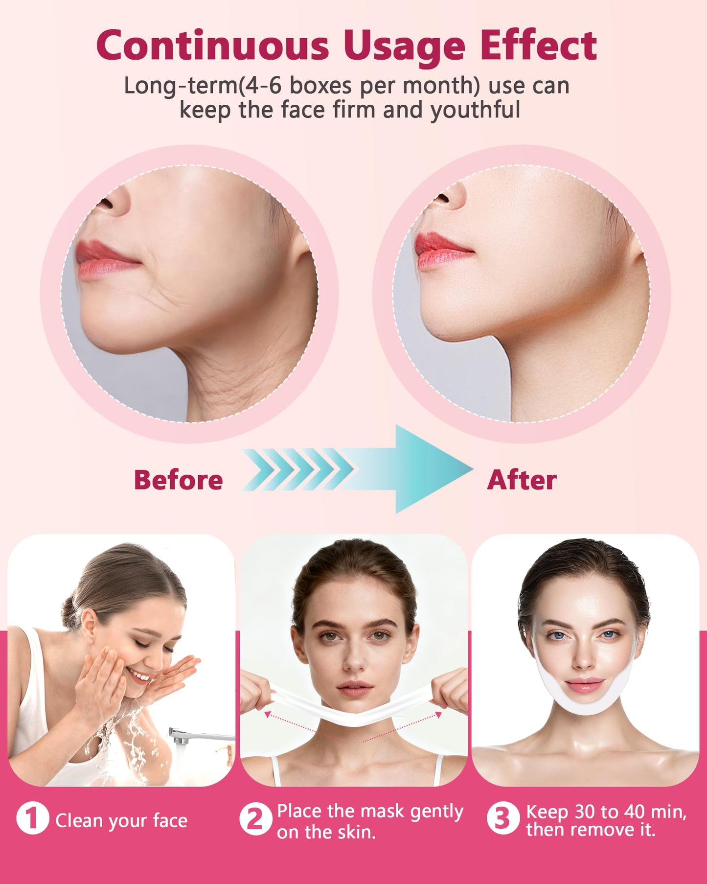Faouoice V-Line Lifting Collagen Face Mask (5 Pcs), Double Chin Reducer with Hyaluronic Acid & Aloe Vera, Deep Collagen Face Mask for Women, Chin Lifting Masks Jawline Shaper Neck Wrinkle Patches