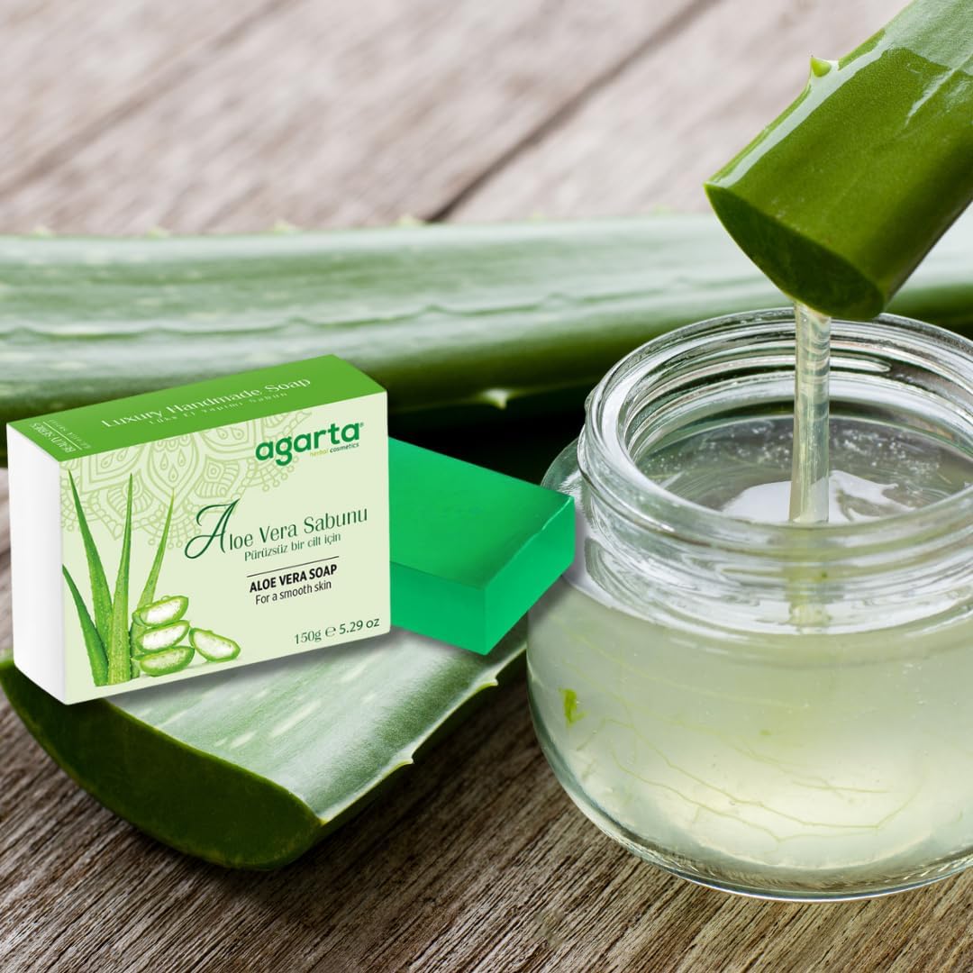 Agarta Handmade Aloe Vera Soap Bar – Natural Botanical Cleansing Soap for Skin & Hair Care, Vegan Clean Formula – 5.29 oz