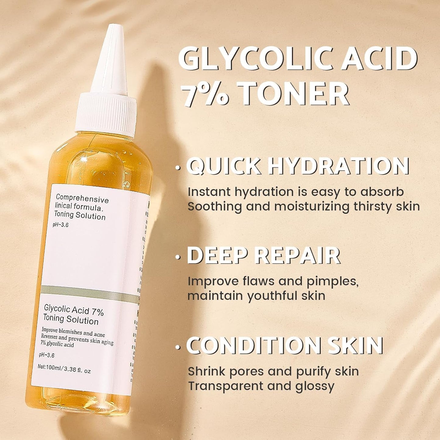 7% Glycolic Acid Exfoliating Toner, Gentle Exfoliating Toner, Smooth Skin, Restores Skin Vitality and Refreshing, Hydrating Formula, Pore Minimizer- 100ml/ 3.38 fl.oz.
