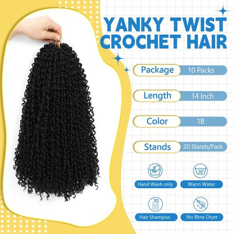 Passion Twsit Hair 14 Inch - 1B Yankee Twist Crochet Hair 10Packs Passion Twist Braiding Hair Prelooped Mini Spring Twist Crochet Hair for Black Women(14 Inch,1B)