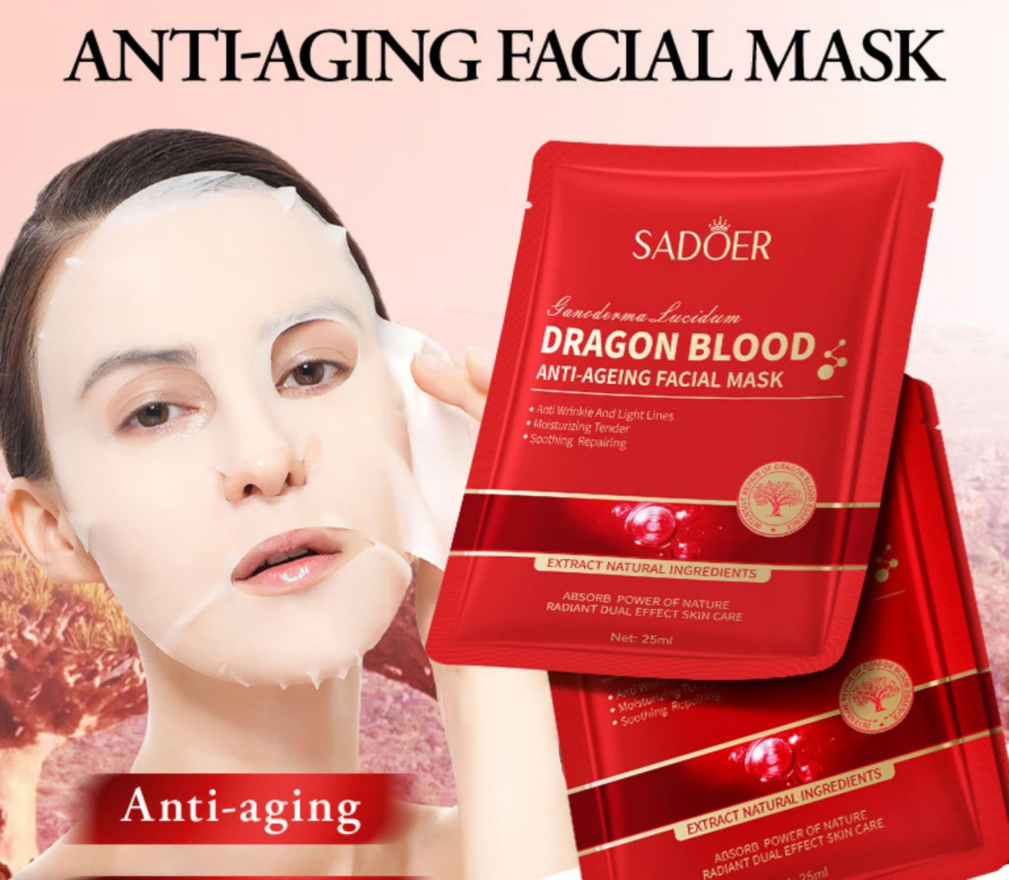 suckoo For SADOER Ganoderma Lucidum Dragon's Blood Ceramides Facial Masks,Deep Moisturizing Face Mask,Face Mask Patches,Brighten Complexion 25mlx10pcs