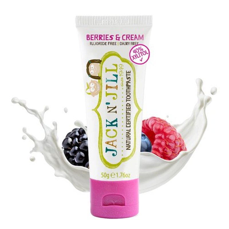 Jack N' Jill Natural Toddler Toothpaste for Baby, Kids and Infants 6 Months & Up, Fluoride Free Training Toothpaste for Toddlers 1-3, 40% Xylitol, BPA Free - Berries & Cream, 1.76 oz (Pack of 1)