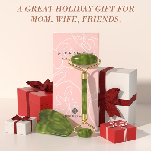 YLTNEUQER Jade Roller Gua Sha Set - Facial Skin Care Set, Facial Beauty Tools, Natural Beauty Skin Care Tools, Face Roller Massager for Face, Neck, and Eye Treatment,Gua Sha Facial Massager (Green)