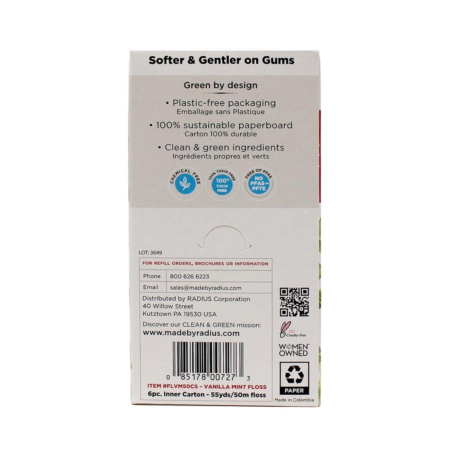 RADIUS Peppermint Dental Floss 55 Yards Vegan and Non-Toxic Oral Care Boost Total Tooth & Gum Protection Clear - Pack of 6