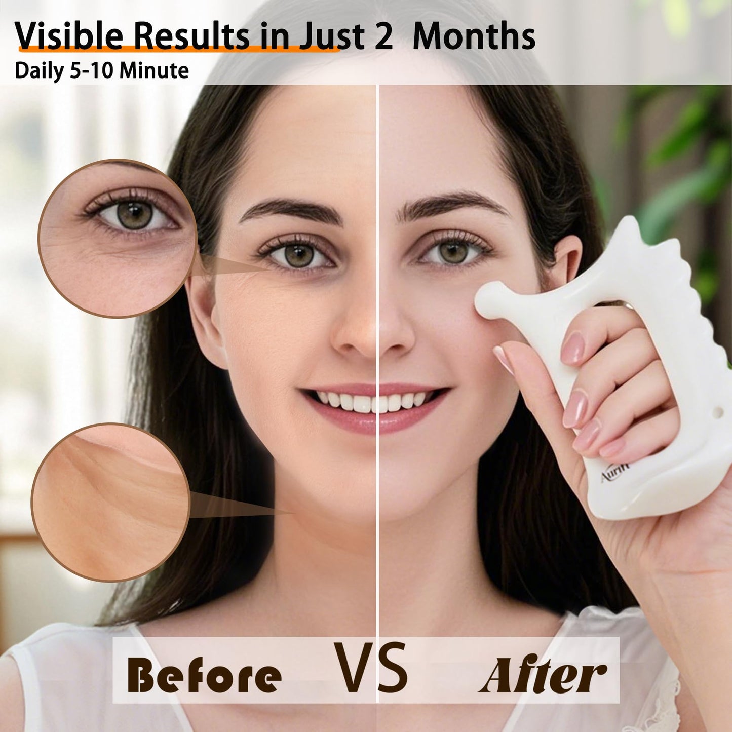 Aurift Ceramic 6‑in‑1 Gua Sha Tool for Face & Body, Jawline Sculpting, Double Chin Reduction, Lymphatic Drainage, Trigger Point Manual Massage Tool, Self-Care Gift Box for Women, White