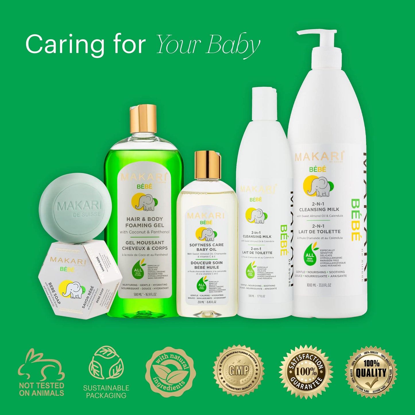 MAKARI Baby Hair & Body Foaming Gel | Gentle Wash for Sensitive & Delicate Skin | Hypoallergenic & Paraben-Free | Nourishing Cleanser with Coconut Oil & Panthenol