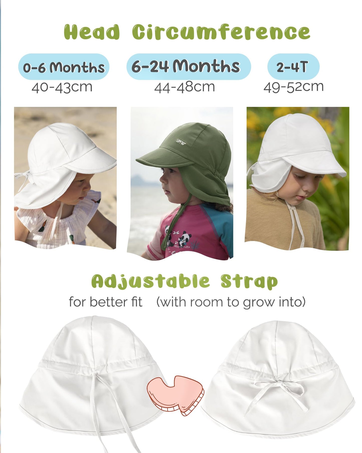 FURTALK Baby Sun Hat UPF 50+ Adjustable Baby Boys Girls Quick Drying Summer Beach Hat with Neck Flap for Traveling Swim Hat(White)
