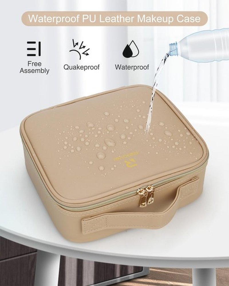 Relavel Travel Makeup Train Case Makeup Cosmetic Case Organizer Portable Artist Storage Bag with Adjustable Dividers for Cosmetics Makeup Brushes Toiletry Jewelry Digital Accessories Brown