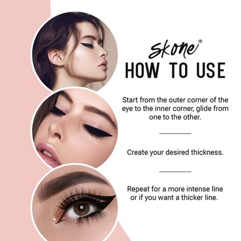 Skone Waterproof Liquid Eyeliner - Long Lasting & Smudge Proof - Insanely Intense Tattooed Eyeliner Pen with Felt Tip Applicator - Jet Black (0.07oz)