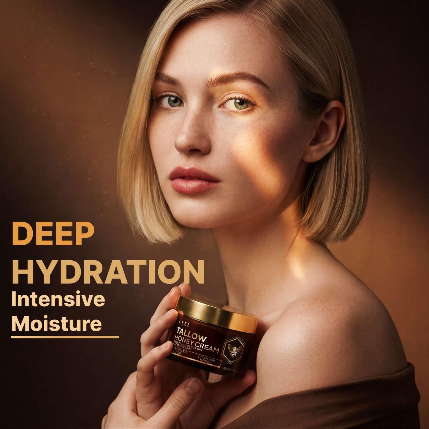 The Ceel Grass-Fed Beef Tallow Honey Cream for Face & Body - Deep Moisturizing Skin Cream with Honey & Shea Butter - Hydrating Balm for Dry & Sensitive Skin - Lightweight Daily Moisturizer, 1.7 fl.oz.
