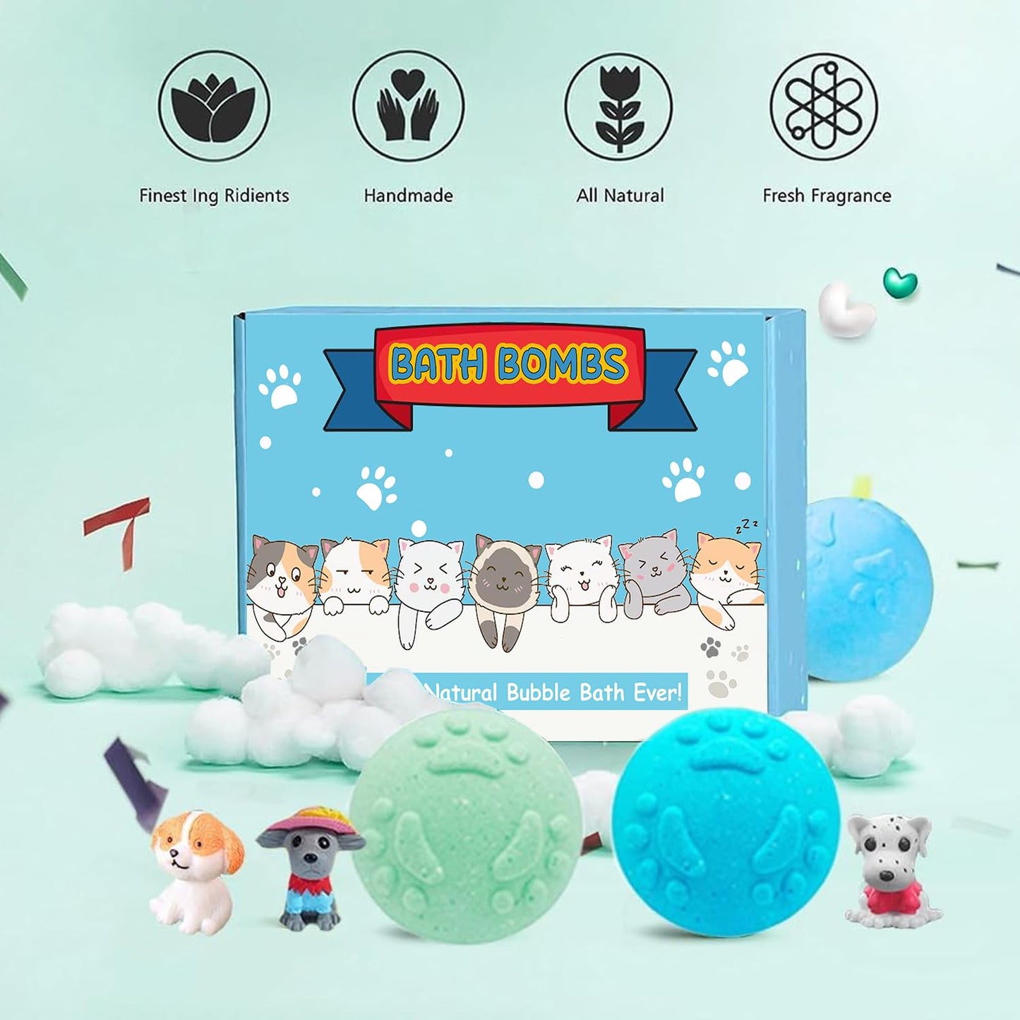 Bath Bombs for Kids with Surprise Inside for Boys Girls Toddlers 20 Pack Kids Bath Bombs Gift Set Organic Bubble with Kitten Inside Natural Handmade Bath Bombs