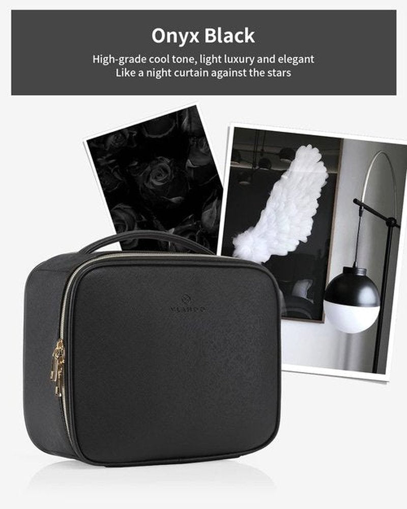 Vlando Medium Makeup Cosmetic Organizer Case Portable Storage Bag with Adjustable Dividers for Makeup Brushes Girls Women Friend Black
