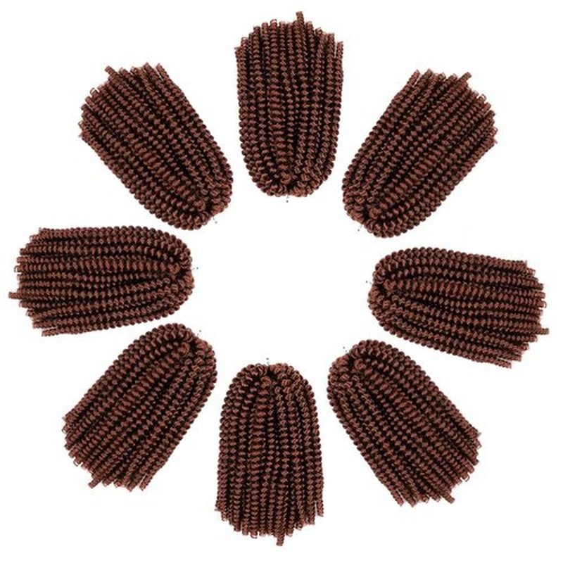 JOEDIR HAIR Spring Twist Crochet Hair 8 Inches 8 Pieces/Pack 350# Copper Red Synthetic Spring Curl for Black Women Brading Hair Extension (Color:CHESTNUT12)