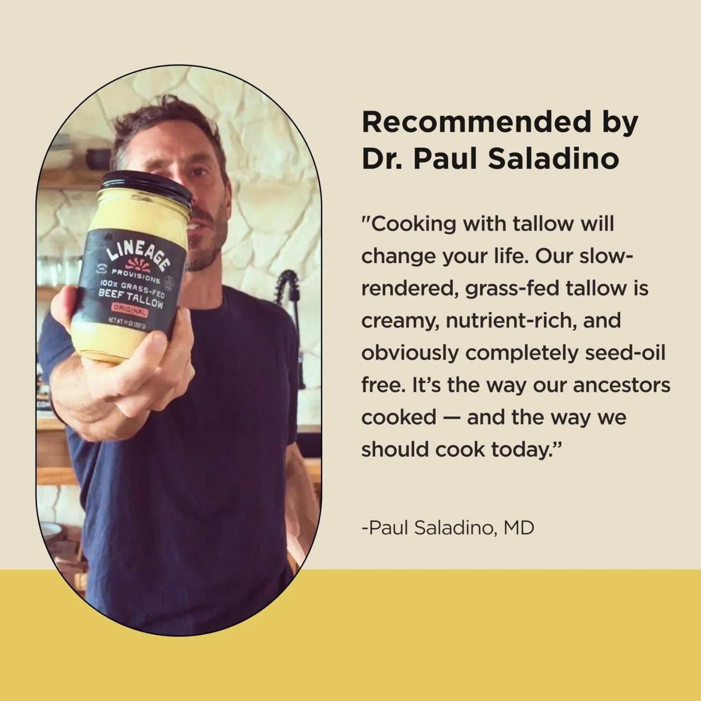 Lineage Provisions - 100% Grass-Fed & Finished Beef Tallow – 3-Pack Glass Jars – US-Raised Cattle – Nose-to-Tail Rendered – Cooking Oil Alternative, Keto & Paleo Friendly